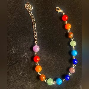 Multi Gemstone Beaded Anklet (8-11 Inches) in Silvertone 48.00 ctw